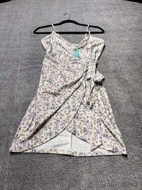 Floral Wrap Mini Dress in Cream with Lavender Print